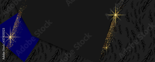 Modern festive Christmas and Happy New Year gold design on a dark background abstract shiny color golden. Vector modern dressy banner