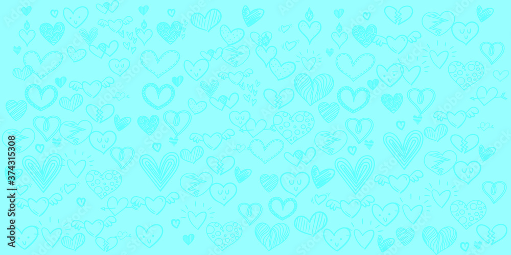 Set of Hand draw Heart day Doodle backgrounds. Objects from a Heart.
