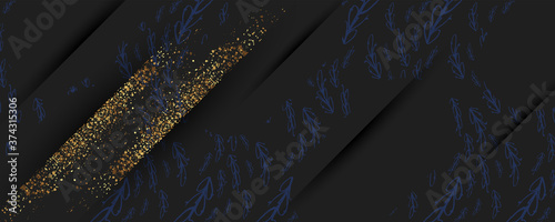Modern festive Christmas and Happy New Year gold design on a dark background abstract shiny color golden. Vector modern dressy banner