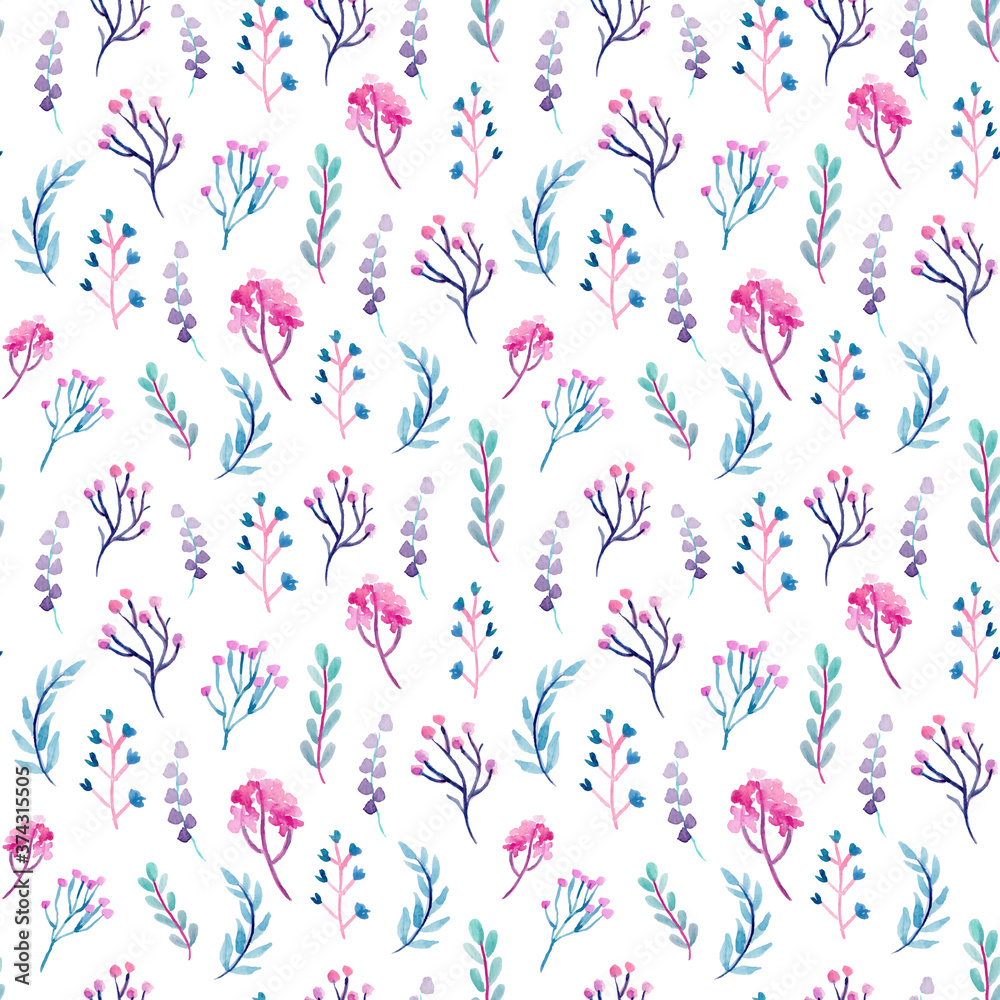 Tiny Purple Leaves Watercolor Seamless Pattern