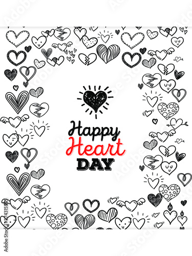 Set of Hand draw Heart day Doodle backgrounds. Objects from a Heart.