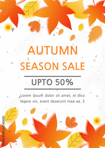 Autumn seasonal background frame with falling autumn leaves.Vector autumn illustration.
