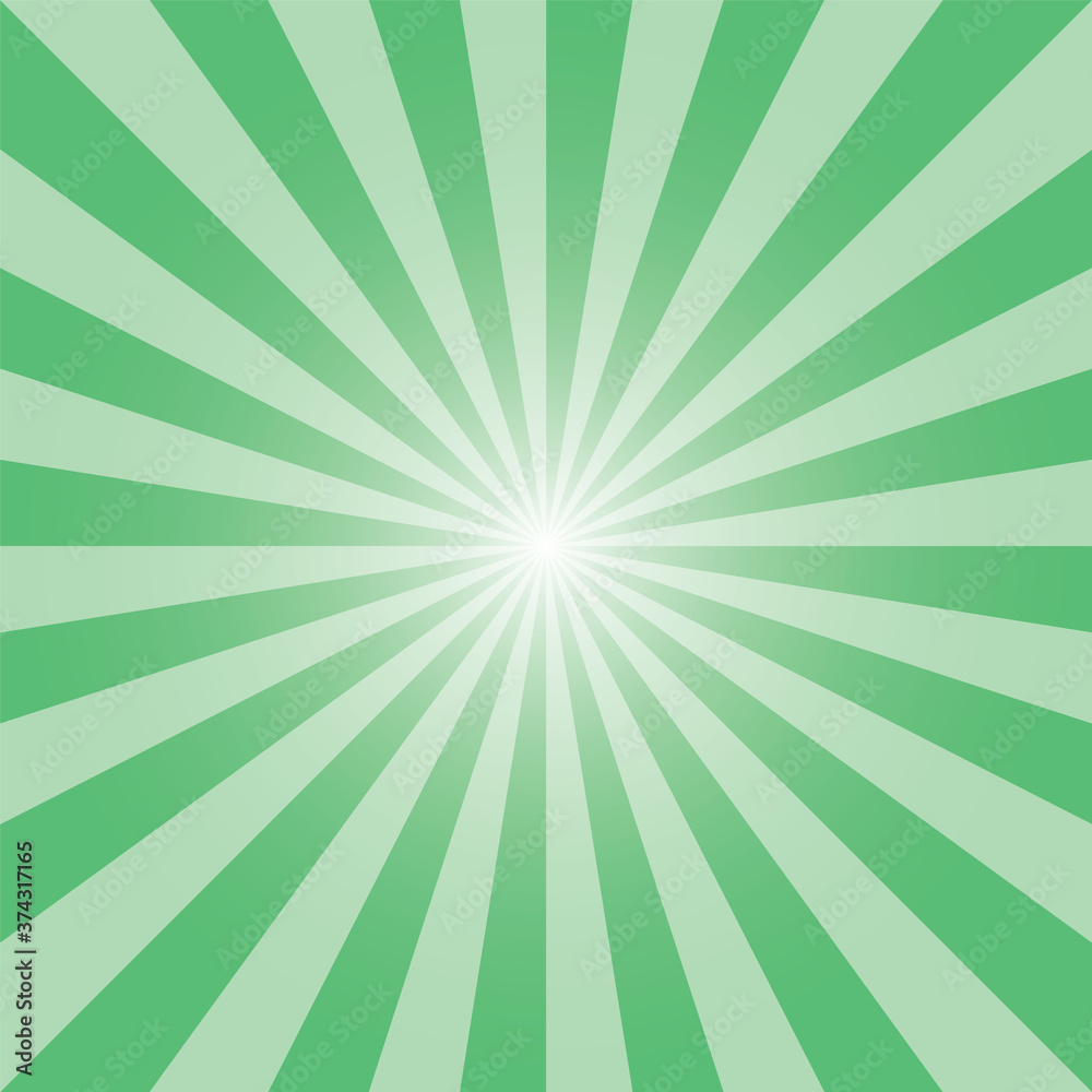 Green sunburst backdrop. Rectangular sun rays background. Strips vector ...
