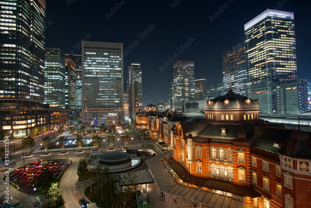 Beautiful night view in the big city, Tokyo station, Japan. Beautiful night view in the big city, Tokyo station, Japan.