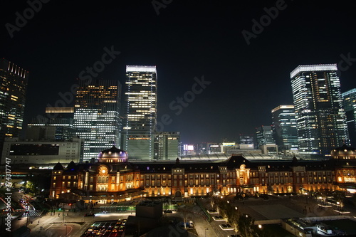 Beautiful night view in the big city  Tokyo station  Japan.