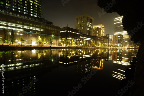 Beautiful night view and reflection in the big city  Tokyo  Japan.