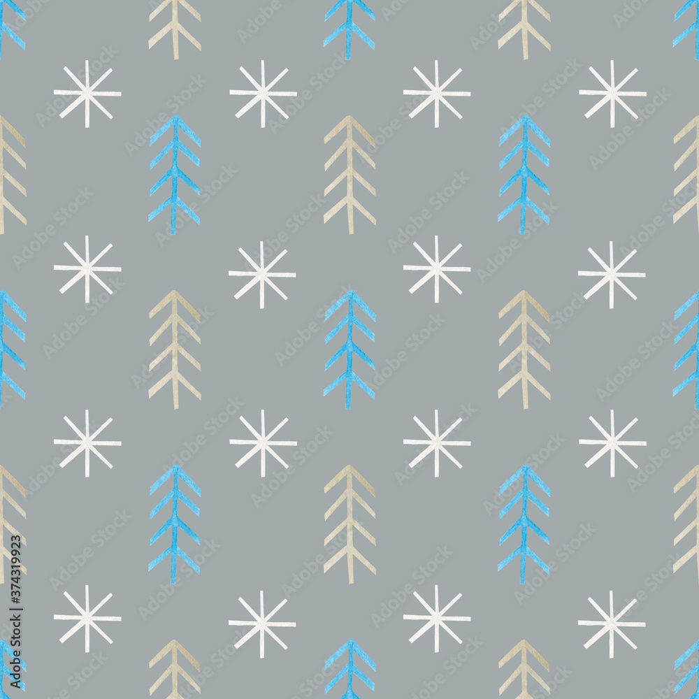 Watercolor seamless pattern of fir and snowflakes. Christmas background. New Year's illustration. Watercolor seamless pattern of fir and snowflakes. Christmas background. New Year's illustration.
