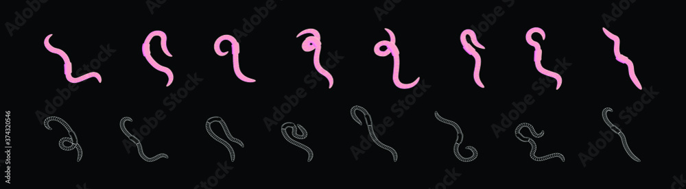 set of earthworm cartoon icon design template with various model. vector illustration