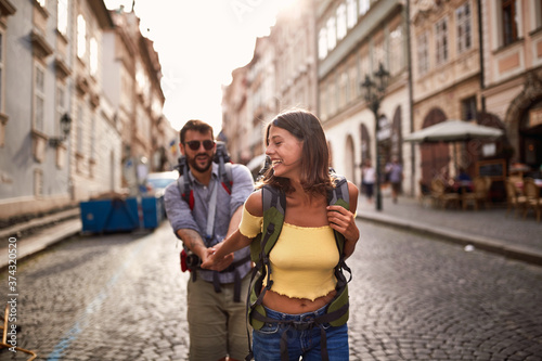Photography Young  man and woman at the Prague