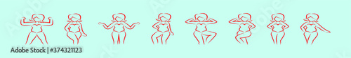 set of a silhouette of a woman with overweight. black and white, different poses. vector illustration