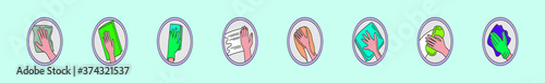 set of human hand holding duster cartoon icon design template with various model. vector illustration