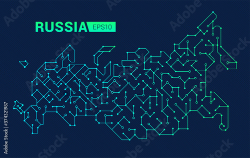 Abstract futuristic map of Russia. Electric circuit of the country. Techonology background.