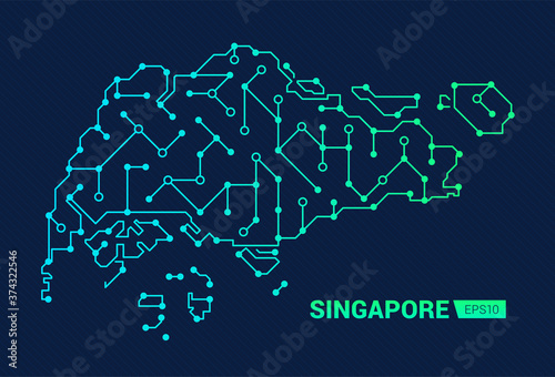 Abstract futuristic map of Singapore. Electric circuit of the country. Technology background.