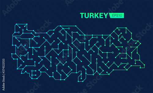 Abstract futuristic map of Turkey. Electric circuit of the country. Technology background.