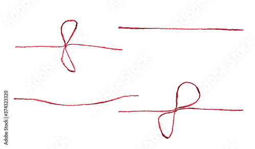 Red straight string and bow, knot isolated against a white background.