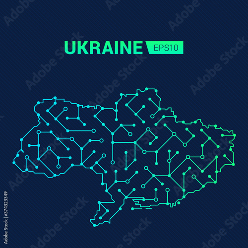 Abstract futuristic map of Ukraine. Electric circuit of the country. Technology background.