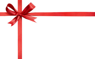 A red ribbon and bow Christmas border, banner isolated on a white background.