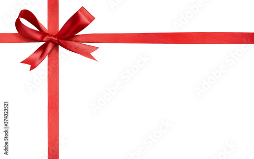 A red ribbon and bow Christmas border, banner isolated on a white background.