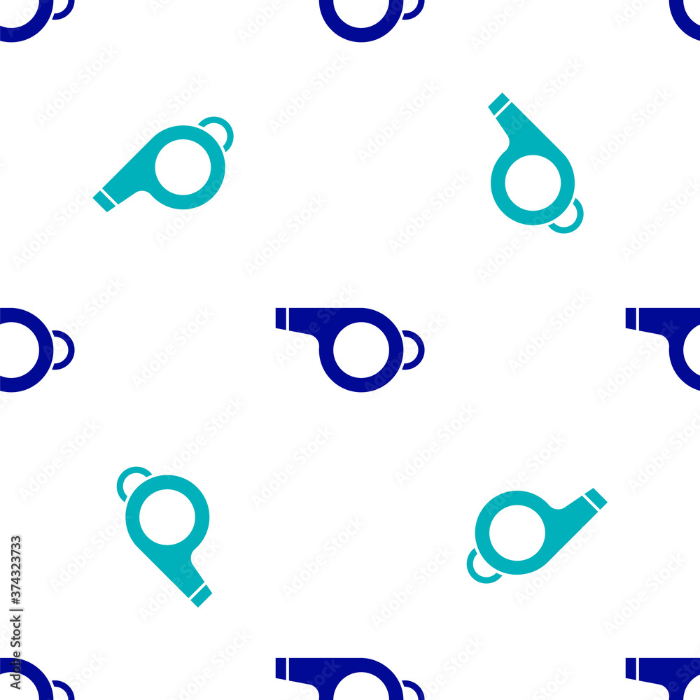 Blue Whistle icon isolated seamless pattern on white background. Referee symbol. Fitness and sport sign. Vector Illustration. Blue Whistle icon isolated seamless pattern on white background. Referee symbol. Fitness and sport sign. Vector Illustration.