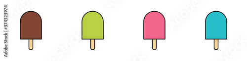 Conjunto de Helados. Postres refrescantes de verano. Sabores de helados. Ilustración vectorial estilo plana photo