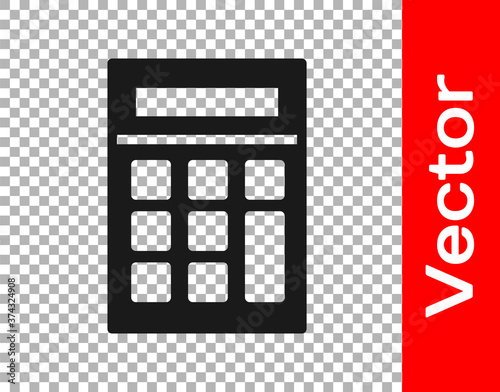 Black Calculator icon isolated on transparent background. Accounting symbol. Business calculations mathematics education and finance. Vector Illustration.