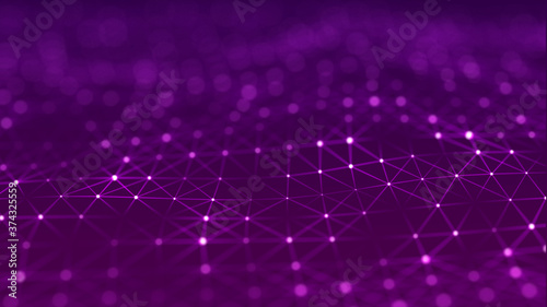 Abstract futuristic dynamic background. Network connection structure with dots and lines. 3D rendering.