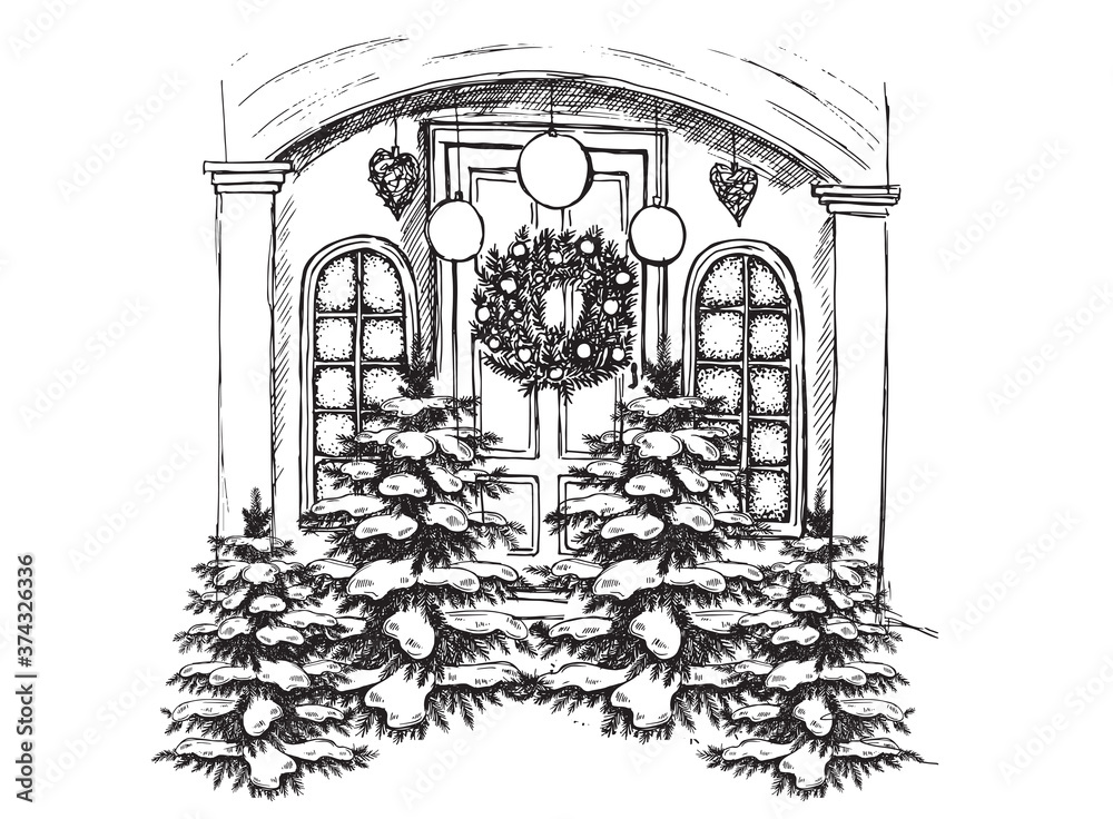 Naklejka premium Door decoration. Christmas card poster banner.