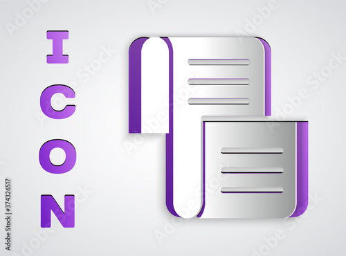 Paper cut Decree, paper, parchment, scroll icon icon isolated on grey background. Paper art style. Vector.