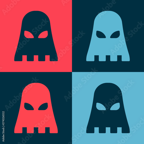 Pop art Executioner mask icon isolated on color background. Hangman, torturer, executor, tormentor, butcher, headsman icon. Vector.