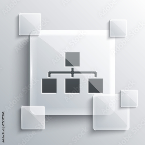 Grey Business hierarchy organogram chart infographics icon isolated on grey background. Corporate organizational structure graphic elements. Square glass panels. Vector.