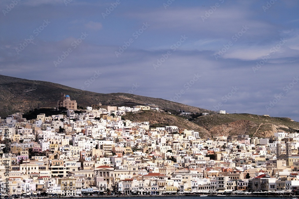 View of Ermoupoli town in Syros island, Cyclades, Greece.