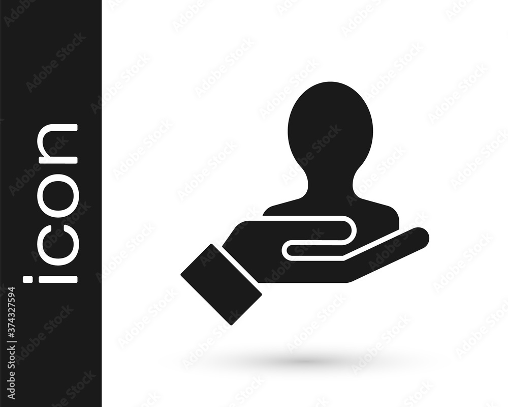 Grey Hand for search a people icon isolated on white background. Recruitment or selection concept. Search for employees and job. Vector. Grey Hand for search a people icon isolated on white background. Recruitment or selection concept. Search for employees and job. Vector.