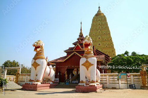 Chedi Buddhakhaya, Iconic Temple of Sangkhlaburi District Built in the Style of Buddhagaya Mahabodhi in India, Kanchanaburi, Thailand photo