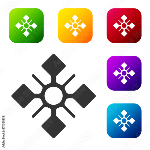 Black Snowflake icon isolated on white background. Set icons in color square buttons. Vector.