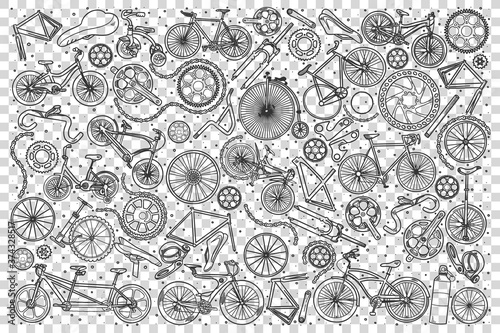 Bicycles shop doodle set