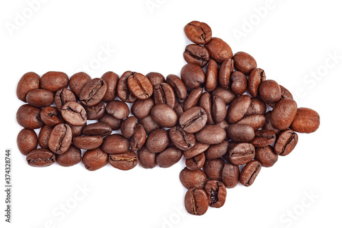 arrow of coffee beans on a white background, isolate