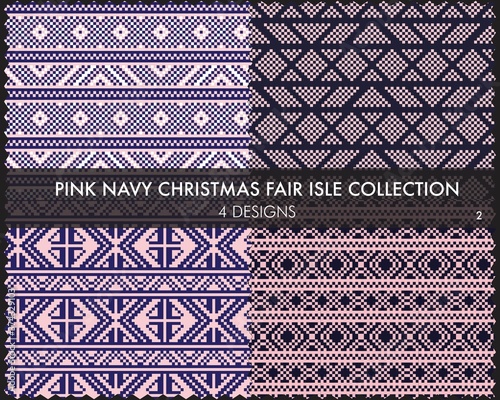 Pink Navy Christmas Fair Isle Seamless Pattern Collection
