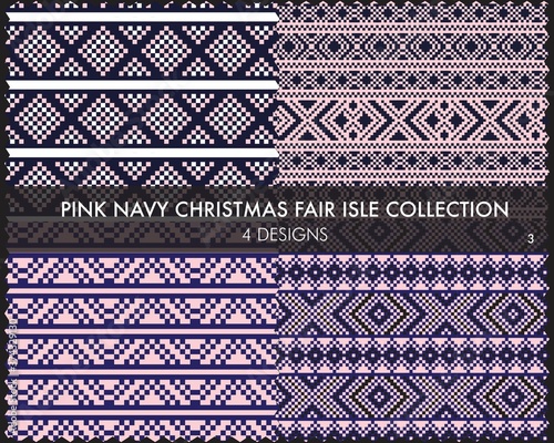 Pink Navy Christmas Fair Isle Seamless Pattern Collection