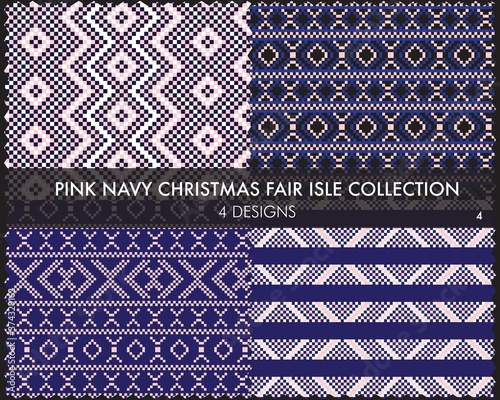 Pink Navy Christmas Fair Isle Seamless Pattern Collection