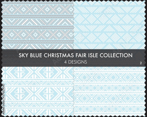 Sky Blue Christmas Fair Isle Seamless Pattern Collection