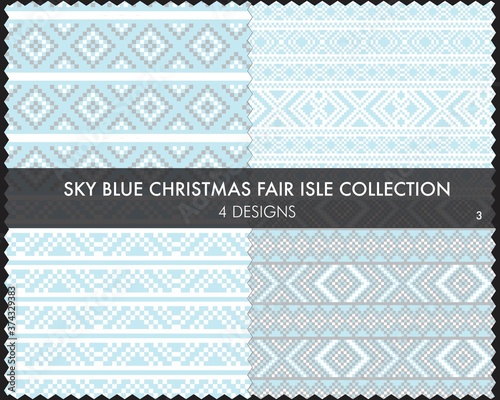 Sky Blue Christmas Fair Isle Seamless Pattern Collection