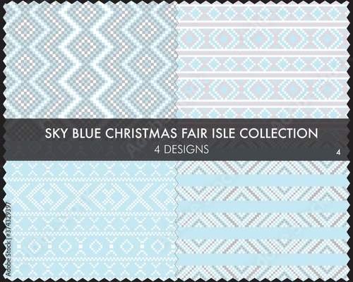 Sky Blue Christmas Fair Isle Seamless Pattern Collection