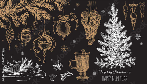 Christmas pattern in sketch style. Hand drawn illustration.	