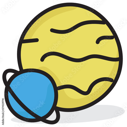 
Doodle flat icon of planetary system, planets revolving around sun
