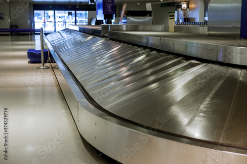 Baggage conveyor belt in the airport on luggage conveyor belt