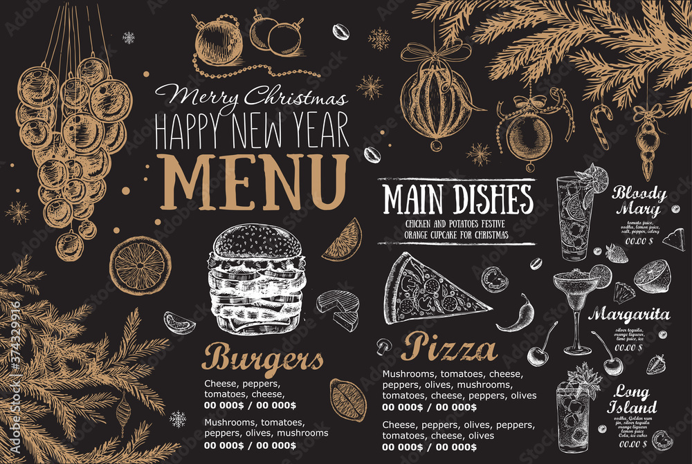 Christmas menu cafe. Food flyer. Restaurant menu. Template design.	