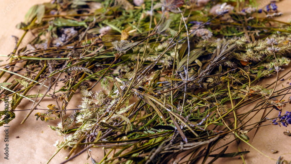 Beautiful dried flower flay lay composition on a wooden background. Beautiful dried flower flay lay composition on a wooden background.