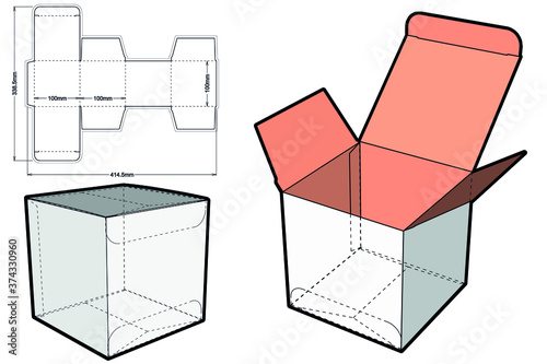 Simple Packaging Box (Internal measurement 10x10x10cm) and Die-cut Pattern. The .eps file is full scale and fully functional. Prepared for real cardboard production.