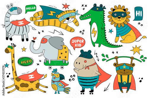 Set of wild animals in funny comics costume.