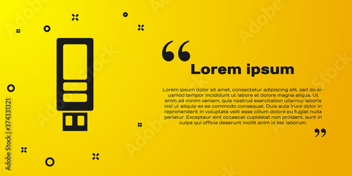 Black USB flash drive icon isolated on yellow background. Vector.